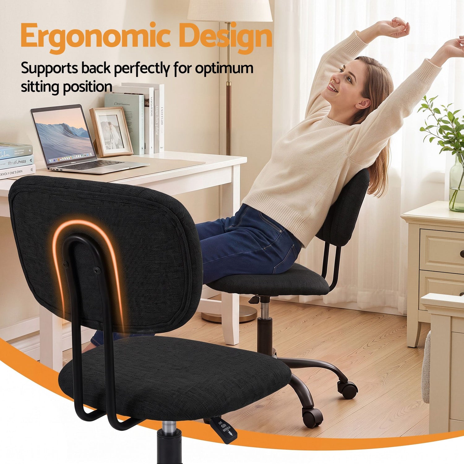 Artiss Office Desk &amp; Chair Set 120cm Computer Desk with 3 Drawers &amp; Open Shelves, Ergonomic Armless Office Chair with Wheels, Height Adjustable for Home Office Study