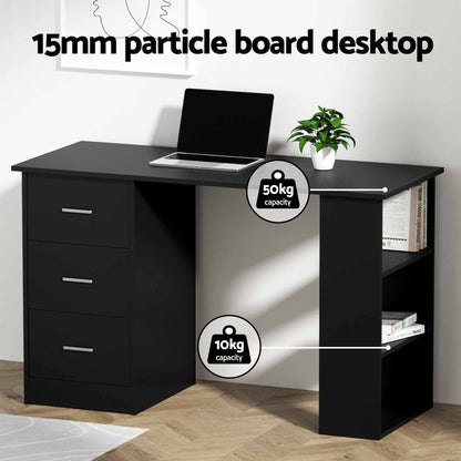 Artiss Office Desk &amp; Chair Set 120cm Computer Desk with 3 Drawers &amp; Open Shelves, Ergonomic Armless Office Chair with Wheels, Height Adjustable for Home Office Study