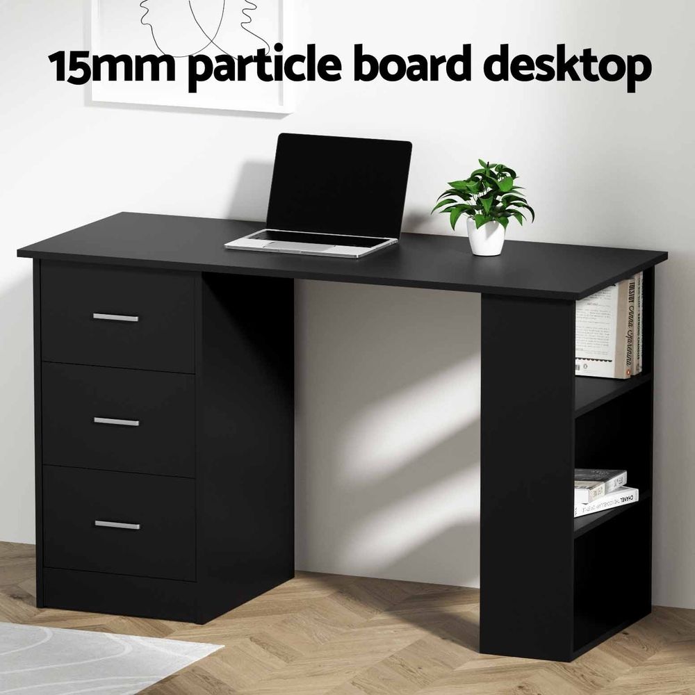 Artiss Office Desk &amp; Chair Set 120cm Computer Desk with 3 Drawers &amp; Open Shelves, Ergonomic Armless Office Chair with Wheels, Height Adjustable for Home Office Study
