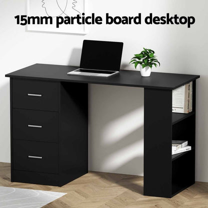 Artiss Office Desk &amp; Chair Set 120cm Computer Desk with 3 Drawers &amp; Open Shelves, Ergonomic Armless Office Chair with Wheels, Height Adjustable for Home Office Study