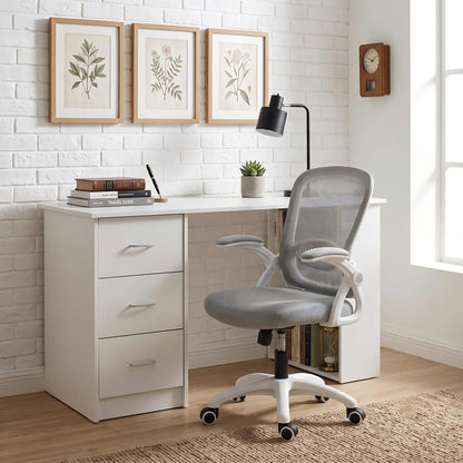 Artiss Computer Desk &amp; Ergonomic Office Chair Set 120cm Home Office Study Desk with 3 Drawers &amp; 3 Shelves, Mesh Computer Chair with Flip-Up Armrests