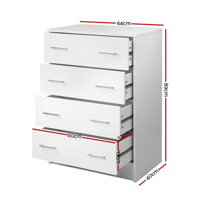 Artiss 4 Chest of Drawers - ANDES White-Furniture &gt; Living Room-PEROZ Accessories