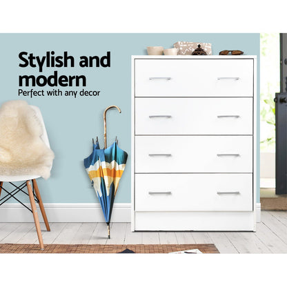 Artiss 4 Chest of Drawers - ANDES White-Furniture &gt; Living Room-PEROZ Accessories