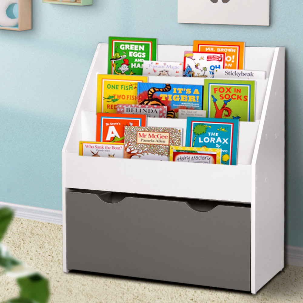 Keezi 3 Tiers Kids Bookshelf Magazine Rack Children Bookcase Organiser Storage-Bookcases &amp; Shelves-PEROZ Accessories