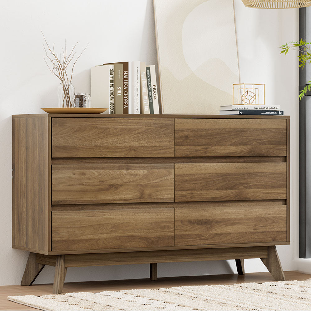 Artiss 6 Chest of Drawers - XAVI Walnut-Home &amp; Garden &gt; Storage-PEROZ Accessories