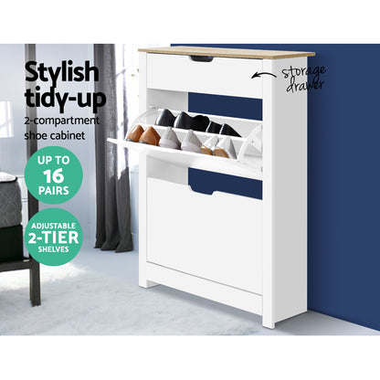 Artiss Shoe Rack Cabinet 16 Pairs White Ana-Shoe Storage Cabinets-PEROZ Accessories