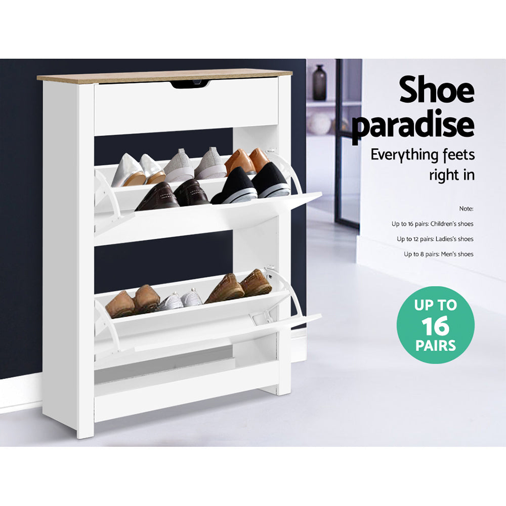 Artiss Shoe Rack Cabinet 16 Pairs White Ana-Shoe Storage Cabinets-PEROZ Accessories