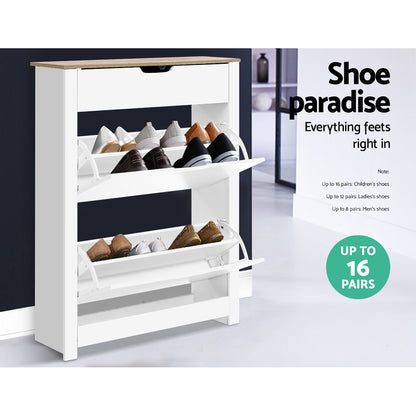 Artiss Shoe Rack Cabinet 16 Pairs White Ana-Shoe Storage Cabinets-PEROZ Accessories
