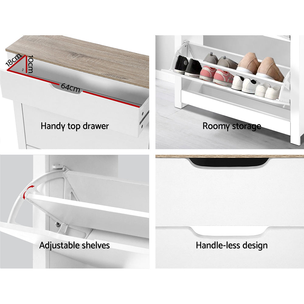Artiss Shoe Rack Cabinet 16 Pairs White Ana-Shoe Storage Cabinets-PEROZ Accessories