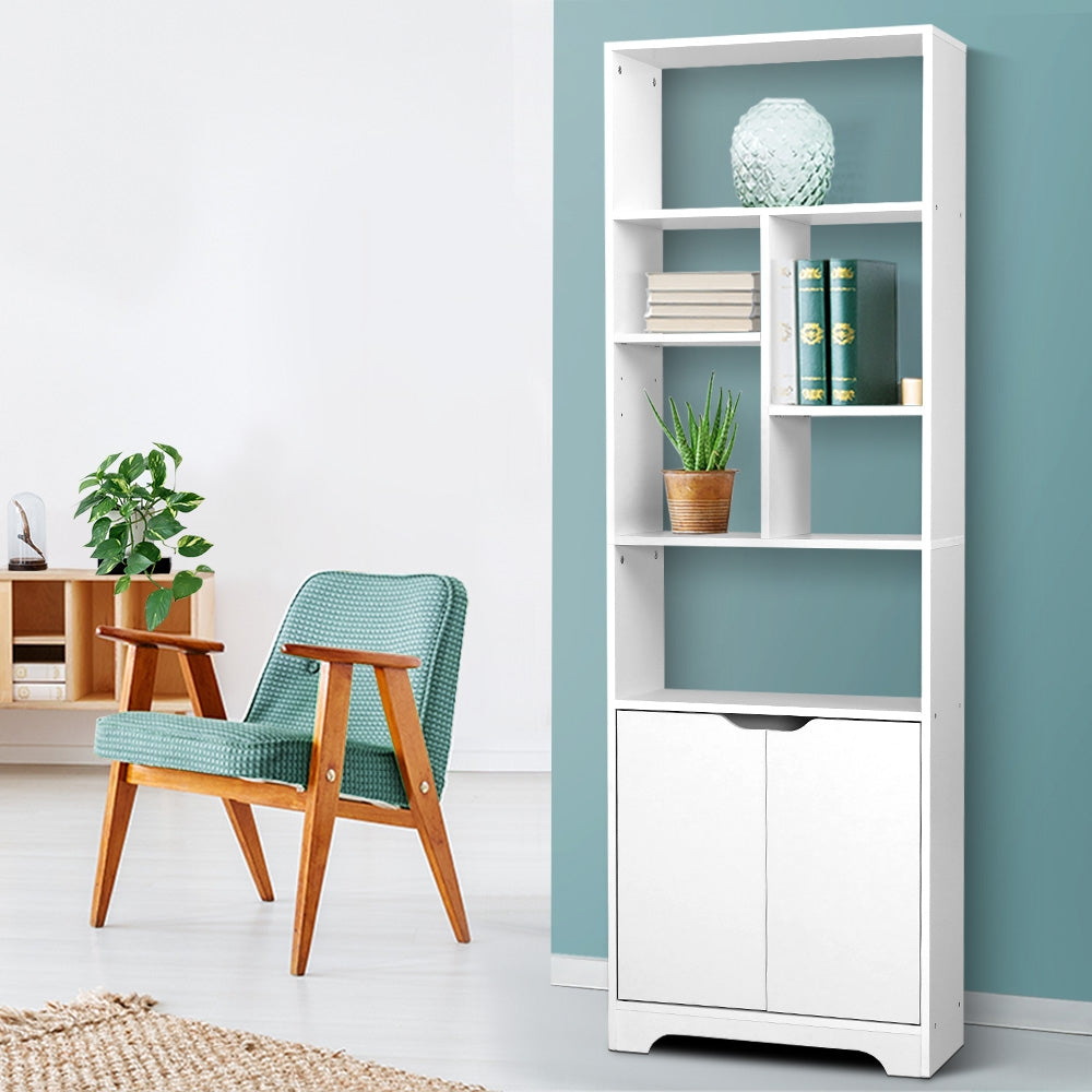 Artiss Bookshelf with Cabinet - GINA White-Bookcases &amp; Shelves-PEROZ Accessories