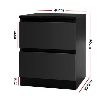 Artiss 2x Bedside Table 2 Drawers - PEPE Black-Furniture &gt; Bedroom &gt; Bedside Tables-PEROZ Accessories