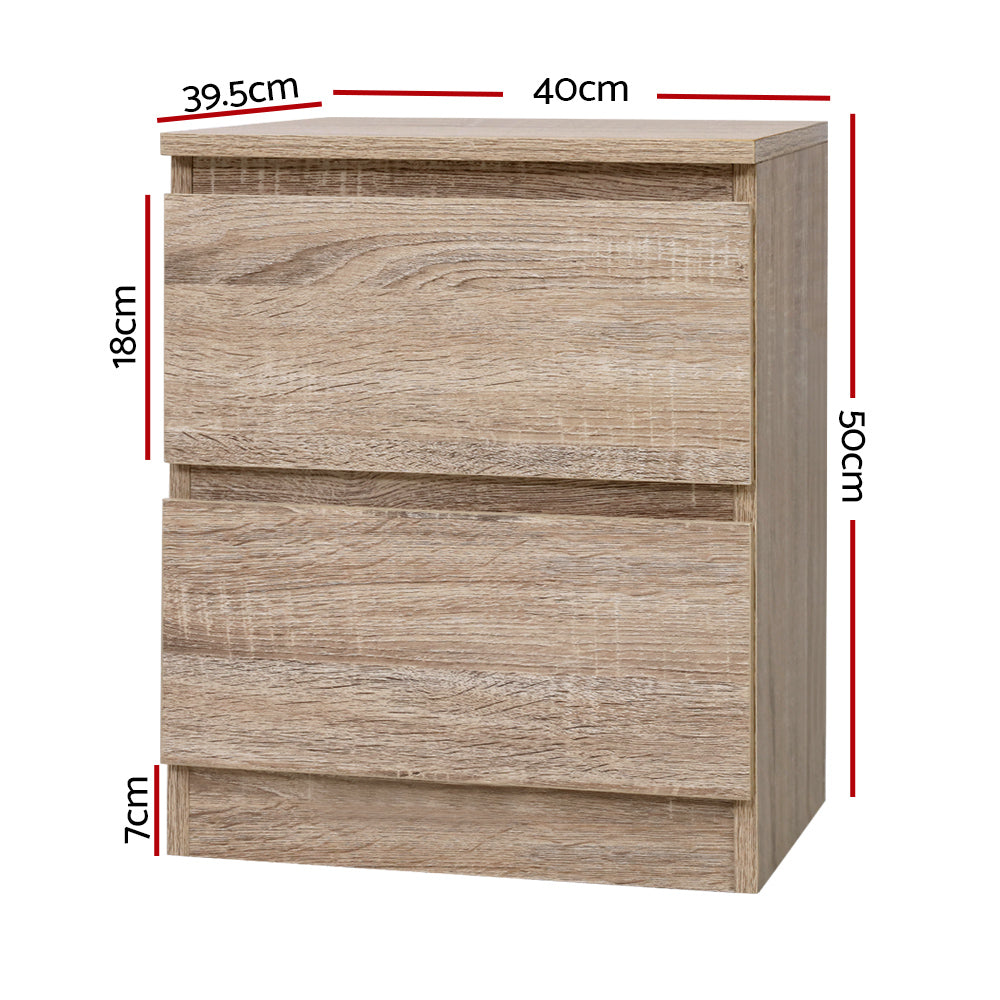 Artiss 2x Bedside Table 2 Drawers - PEPE Oak-Furniture &gt; Bedroom &gt; Bedside Tables-PEROZ Accessories