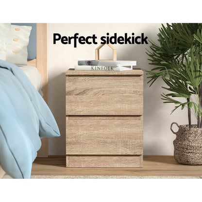 Artiss 2x Bedside Table 2 Drawers - PEPE Oak-Furniture &gt; Bedroom &gt; Bedside Tables-PEROZ Accessories