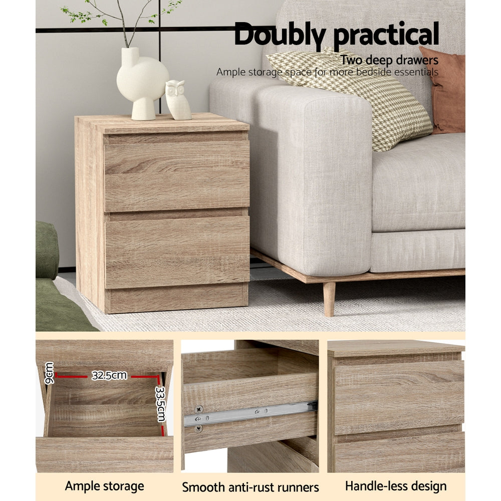 Artiss 2x Bedside Table 2 Drawers - PEPE Oak-Furniture &gt; Bedroom &gt; Bedside Tables-PEROZ Accessories