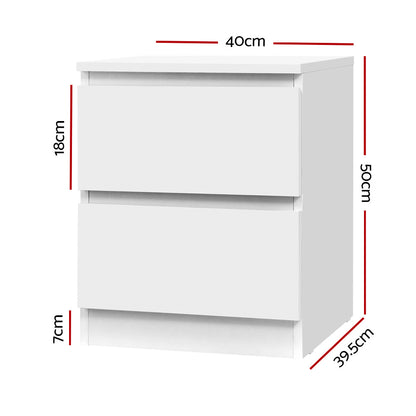 Artiss 2x Bedside Table 2 Drawers - PEPE White-Furniture &gt; Bedroom &gt; Bedside Tables-PEROZ Accessories