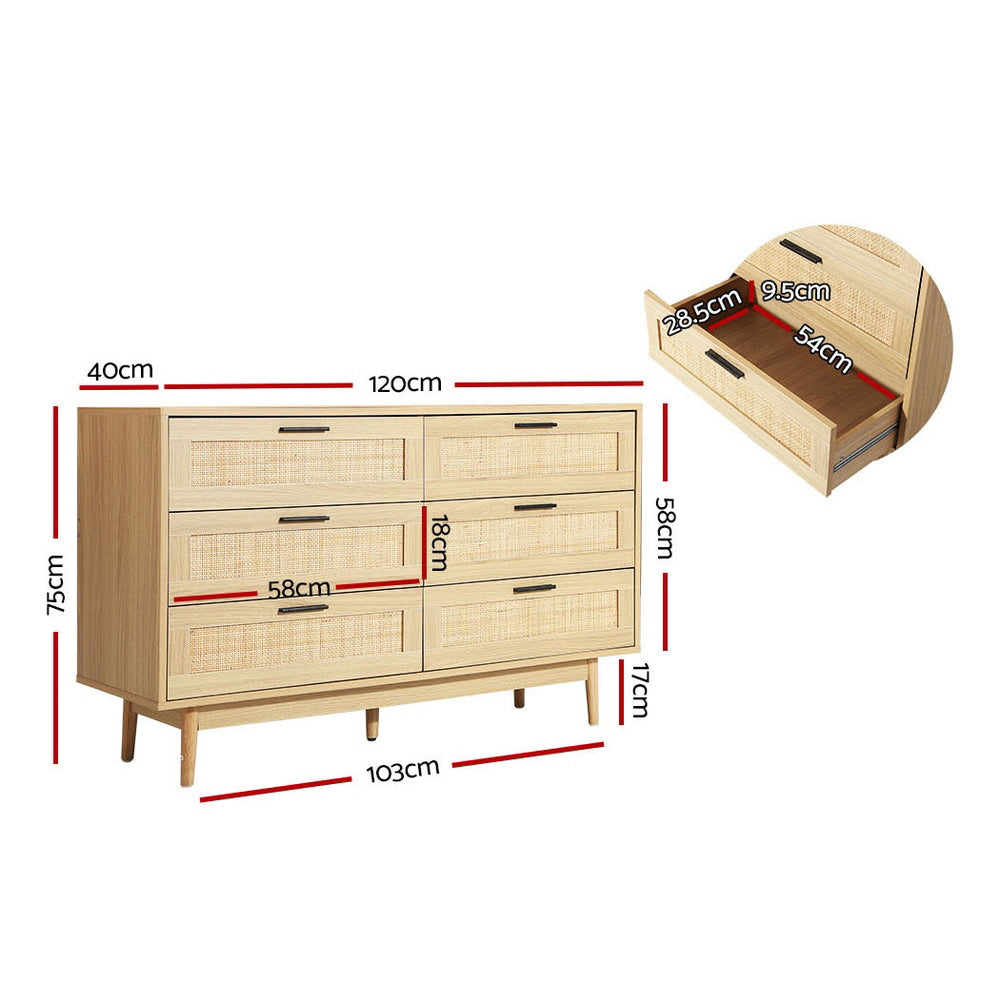 Artiss 6 Chest of Drawers - BRIONY Oak-Furniture &gt; Living Room-PEROZ Accessories