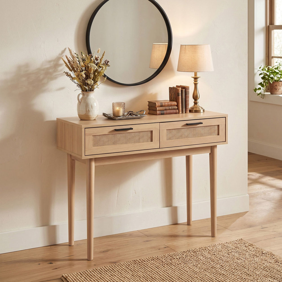 Artiss Console Table 2 Rattan Drawers-Console Tables-PEROZ Accessories
