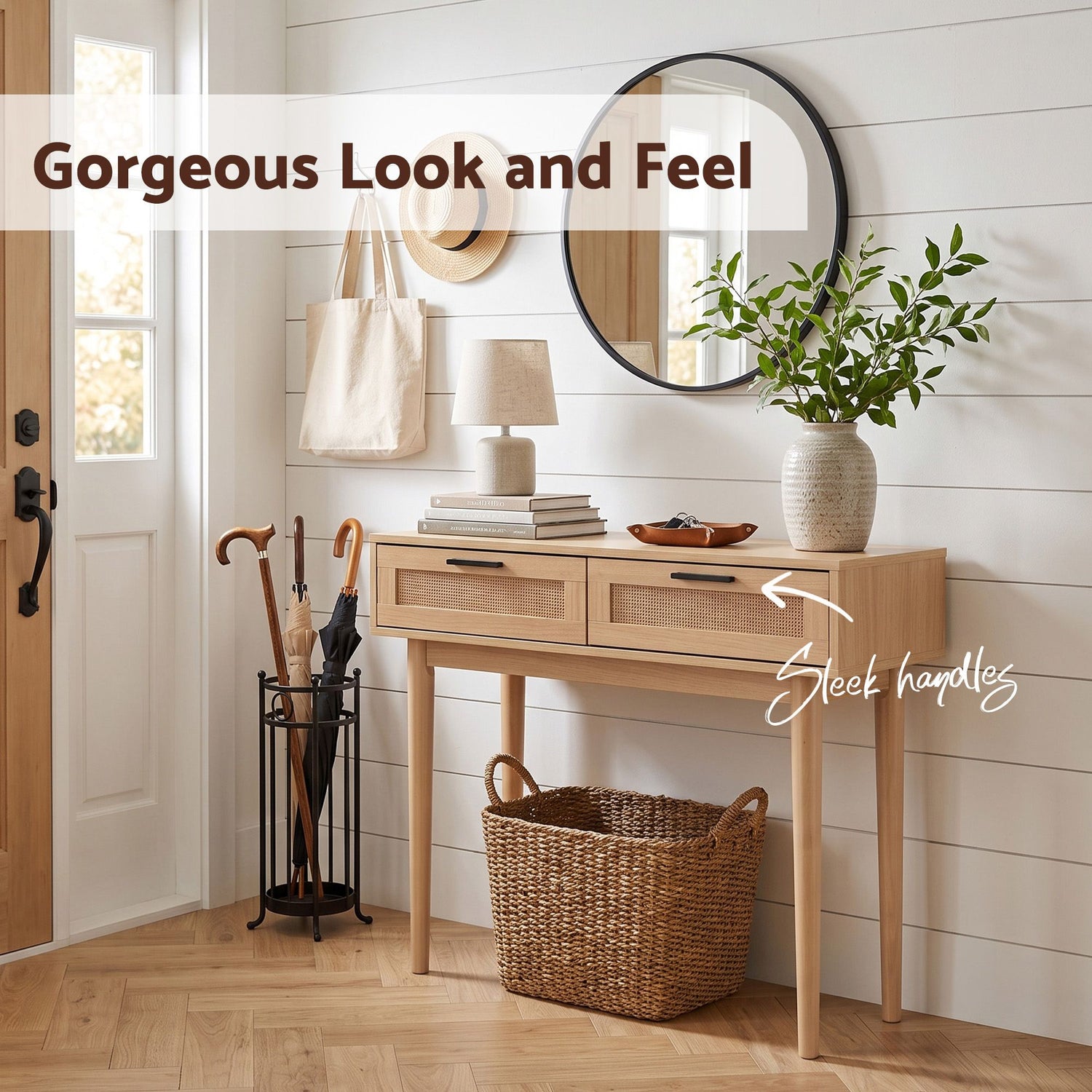Artiss Console Table 2 Rattan Drawers-Console Tables-PEROZ Accessories