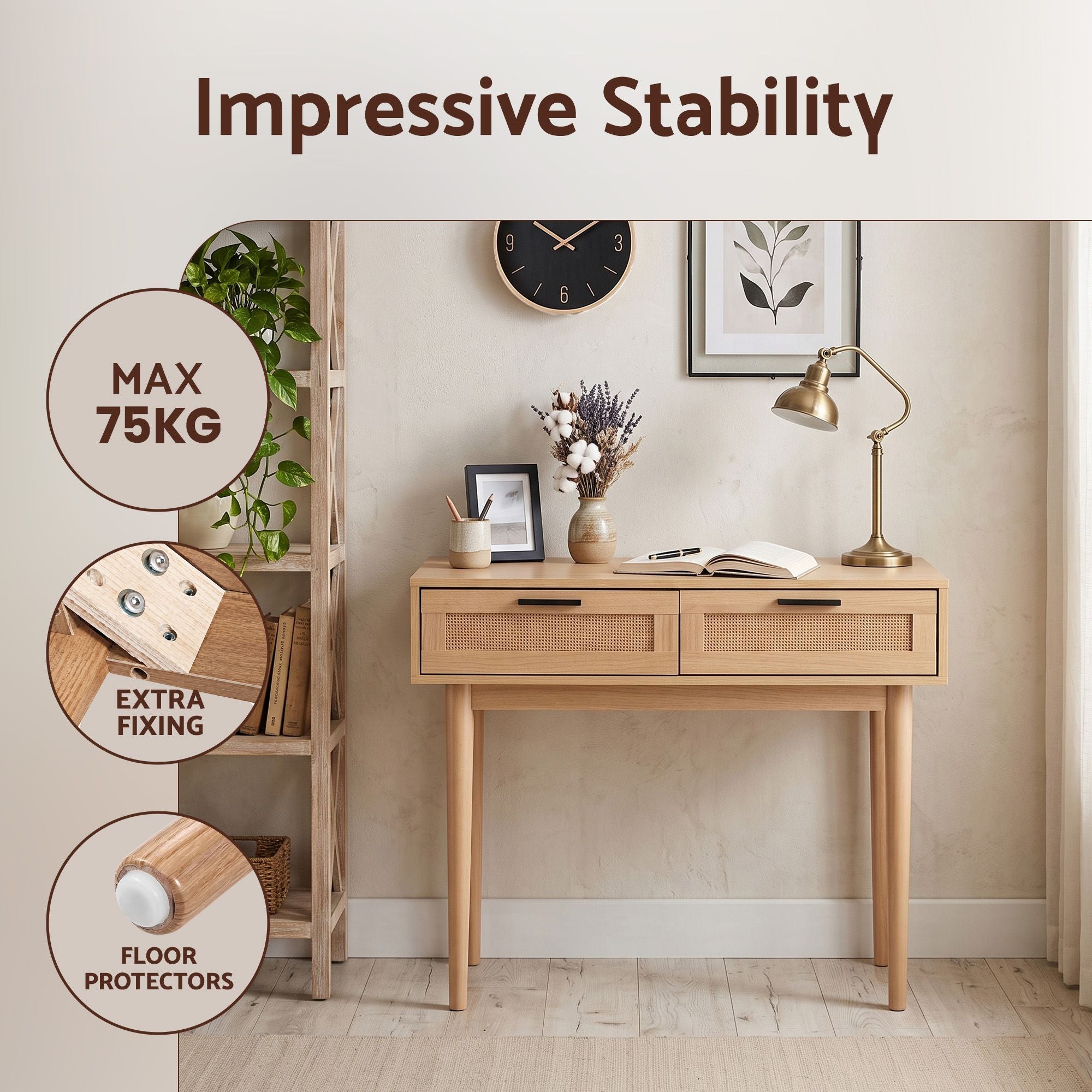 Artiss Console Table 2 Rattan Drawers-Console Tables-PEROZ Accessories