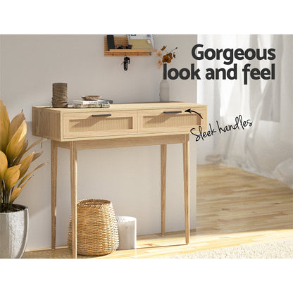 Artiss Console Table 2 Rattan Drawers-Console Tables-PEROZ Accessories