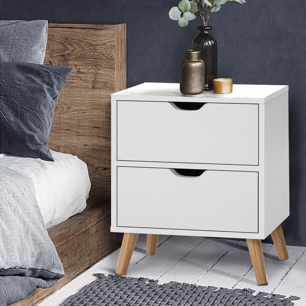 Artiss Bedside Table 2 Drawers - BODEN White-Bedside Tables-PEROZ Accessories