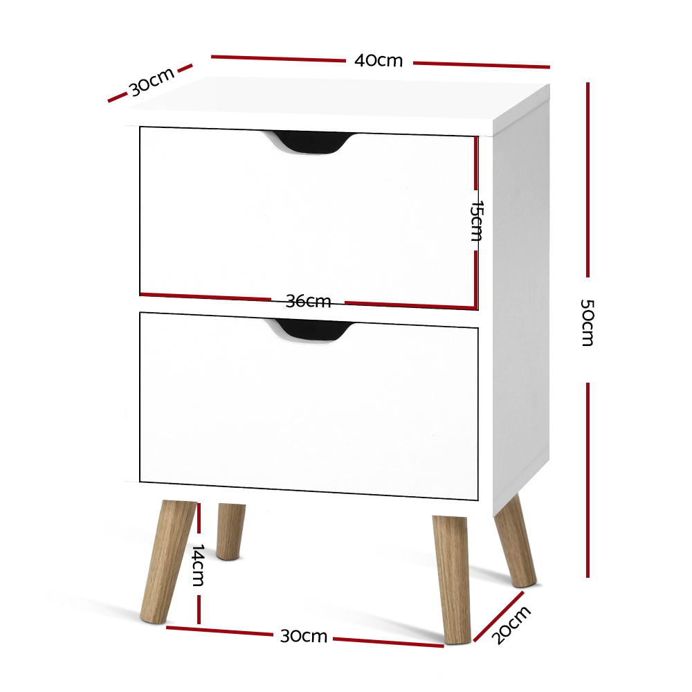 Artiss Bedside Table 2 Drawers - BODEN White-Bedside Tables-PEROZ Accessories