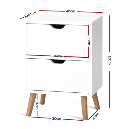 Artiss Bedside Table 2 Drawers - BODEN White-Bedside Tables-PEROZ Accessories
