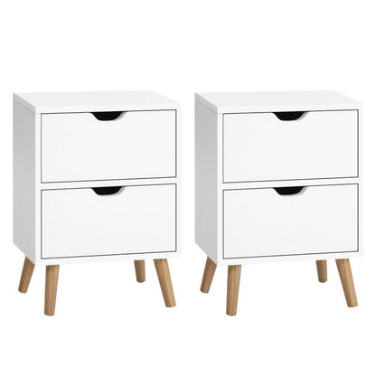 Artiss 2X Bedside Table 2 Drawers - BODEN White-Furniture &gt; Bedroom &gt; Bedside Tables-PEROZ Accessories