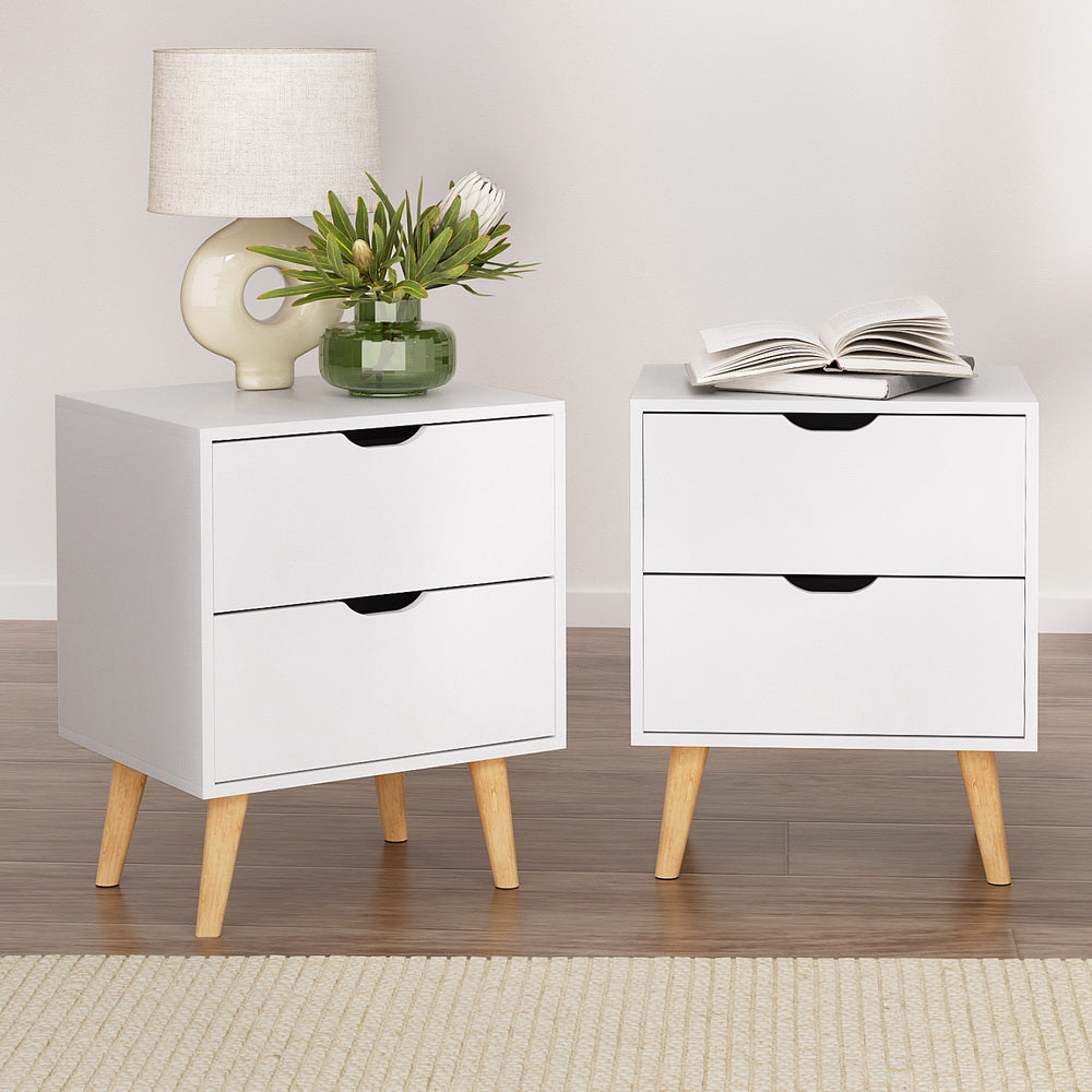 Artiss 2X Bedside Table 2 Drawers - BODEN White-Furniture &gt; Bedroom &gt; Bedside Tables-PEROZ Accessories