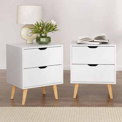 Artiss 2X Bedside Table 2 Drawers - BODEN White-Furniture &gt; Bedroom &gt; Bedside Tables-PEROZ Accessories