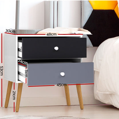 Artiss Bedside Table 2 Drawers - BONDS White-Bedside Tables-PEROZ Accessories