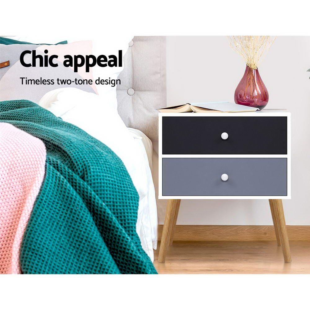 Artiss Bedside Table 2 Drawers - BONDS White-Bedside Tables-PEROZ Accessories