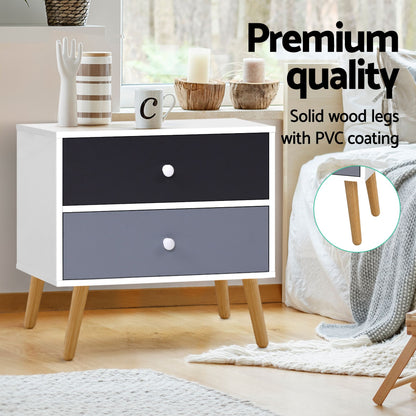 Artiss Bedside Table 2 Drawers - BONDS White-Bedside Tables-PEROZ Accessories
