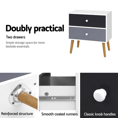 Artiss Bedside Table 2 Drawers - BONDS White-Bedside Tables-PEROZ Accessories