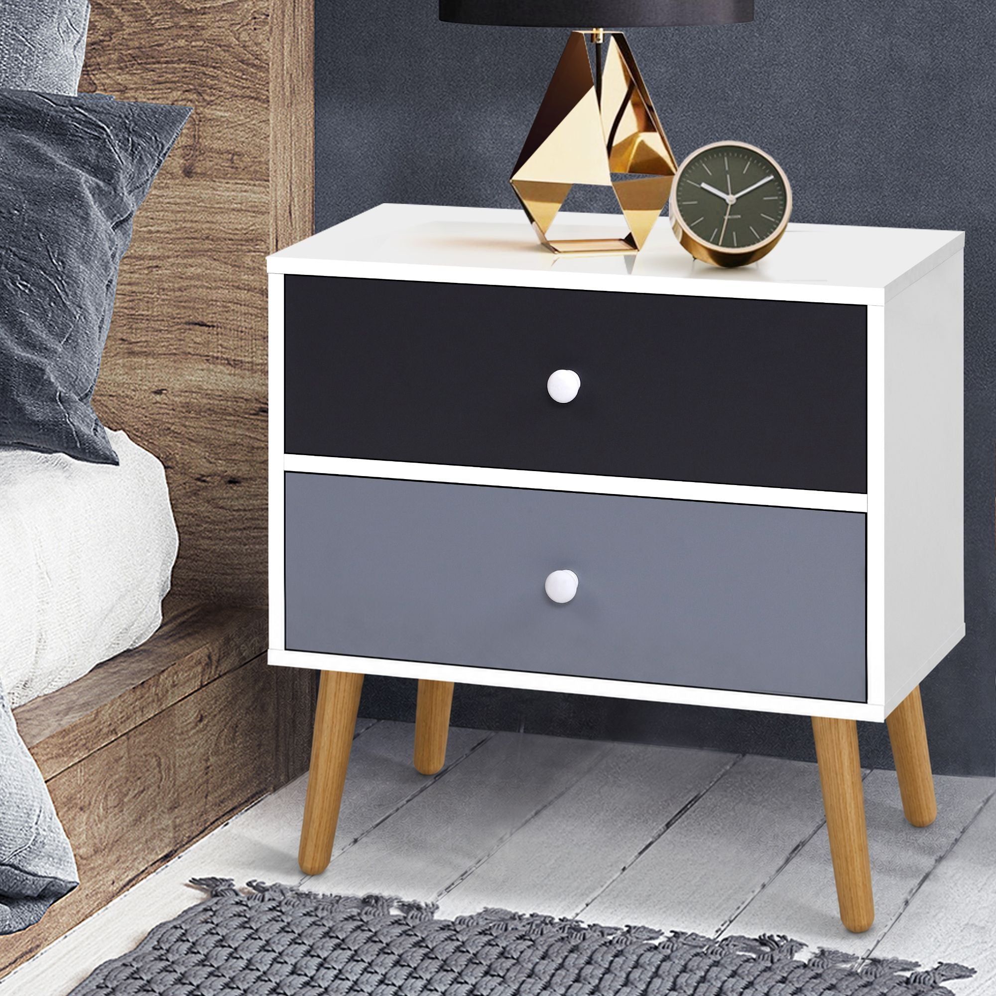 Artiss Bedside Table 2 Drawers - BONDS White-Bedside Tables-PEROZ Accessories