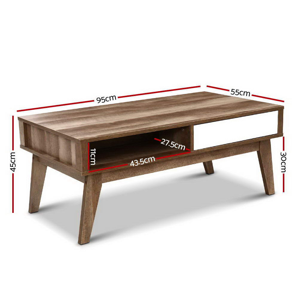 Artiss Coffee Table 2 Drawers Walnut Serena-Furniture &gt; Living Room-PEROZ Accessories