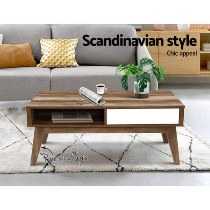 Artiss Coffee Table 2 Drawers Walnut Serena-Furniture &gt; Living Room-PEROZ Accessories