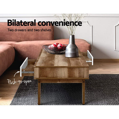Artiss Coffee Table 2 Drawers Walnut Serena-Furniture &gt; Living Room-PEROZ Accessories