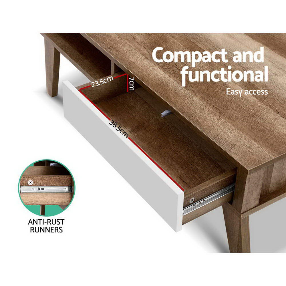 Artiss Coffee Table 2 Drawers Walnut Serena-Furniture &gt; Living Room-PEROZ Accessories