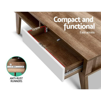 Artiss Coffee Table 2 Drawers Walnut Serena-Furniture &gt; Living Room-PEROZ Accessories