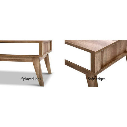 Artiss Coffee Table 2 Drawers Walnut Serena-Furniture &gt; Living Room-PEROZ Accessories