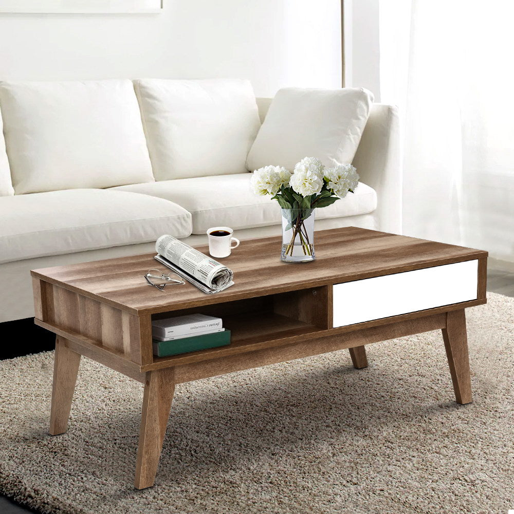 Artiss Coffee Table 2 Drawers Walnut Serena-Furniture &gt; Living Room-PEROZ Accessories