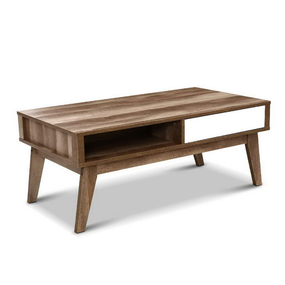 Artiss Coffee Table 2 Drawers Walnut Serena-Furniture &gt; Living Room-PEROZ Accessories