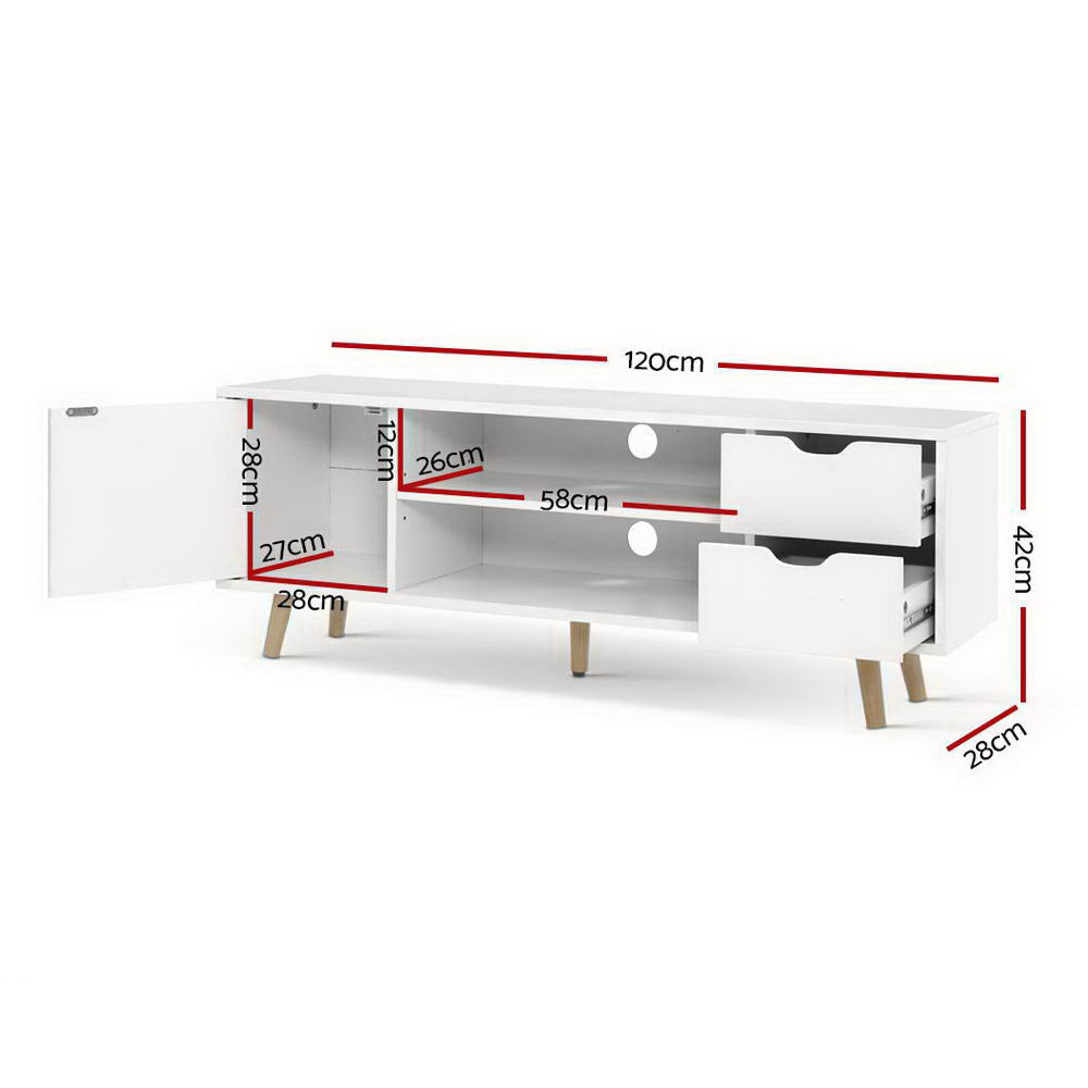 Artiss TV Cabinet Entertainment Unit Stand Wooden Scandinavian 120cm White-Entertainment Units-PEROZ Accessories