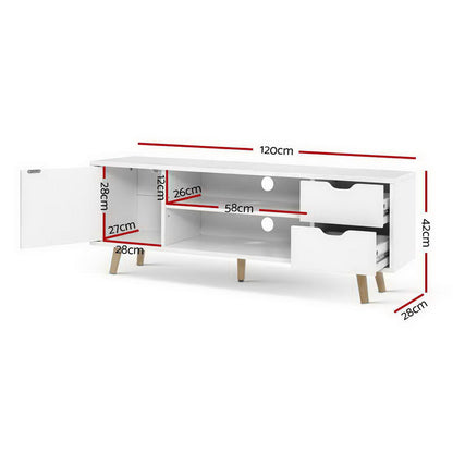 Artiss TV Cabinet Entertainment Unit Stand Wooden Scandinavian 120cm White-Entertainment Units-PEROZ Accessories