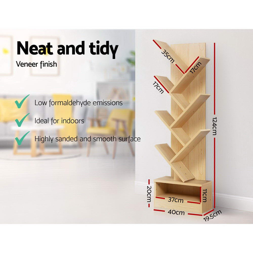 Artiss Tree Bookshelf 7 Tiers - ECHO Oak-Bookcases &amp; Shelves-PEROZ Accessories