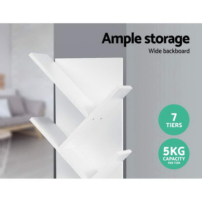 Artiss Tree Bookshelf 7 Tiers - ECHO White-Bookcases &amp; Shelves-PEROZ Accessories