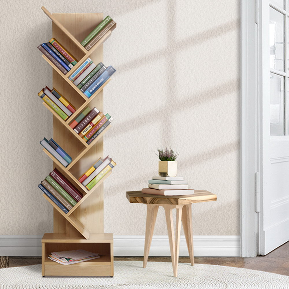 Artiss Tree Bookshelf 9 Tiers - ECHO Oak-Bookcases &amp; Shelves-PEROZ Accessories