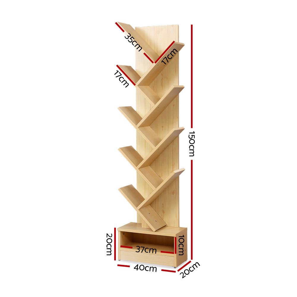 Artiss Tree Bookshelf 9 Tiers - ECHO Oak-Bookcases &amp; Shelves-PEROZ Accessories