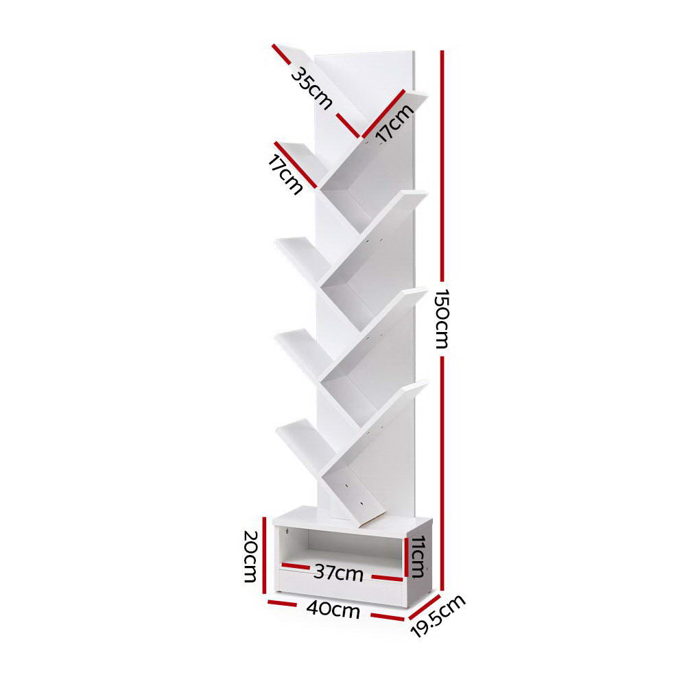 Artiss Tree Bookshelf 9 Tiers - ECHO White-Bookcases &amp; Shelves-PEROZ Accessories